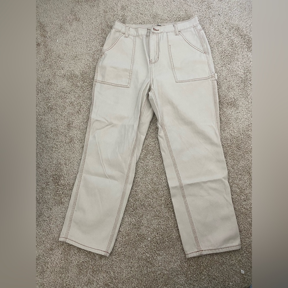 Cream and white straight leg carpenter jeans